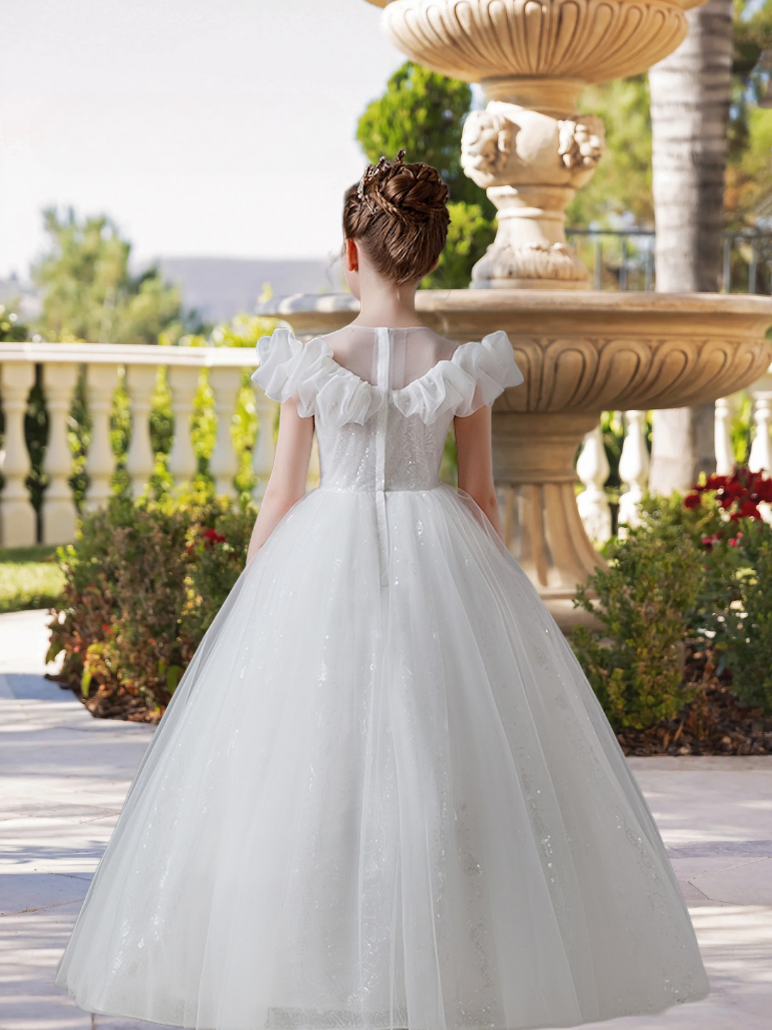 Scoop Neck Flutter Straps Floor-Length Lace/Tulle/Sequins Ball Gown/Princess With Appliques Gidiondress