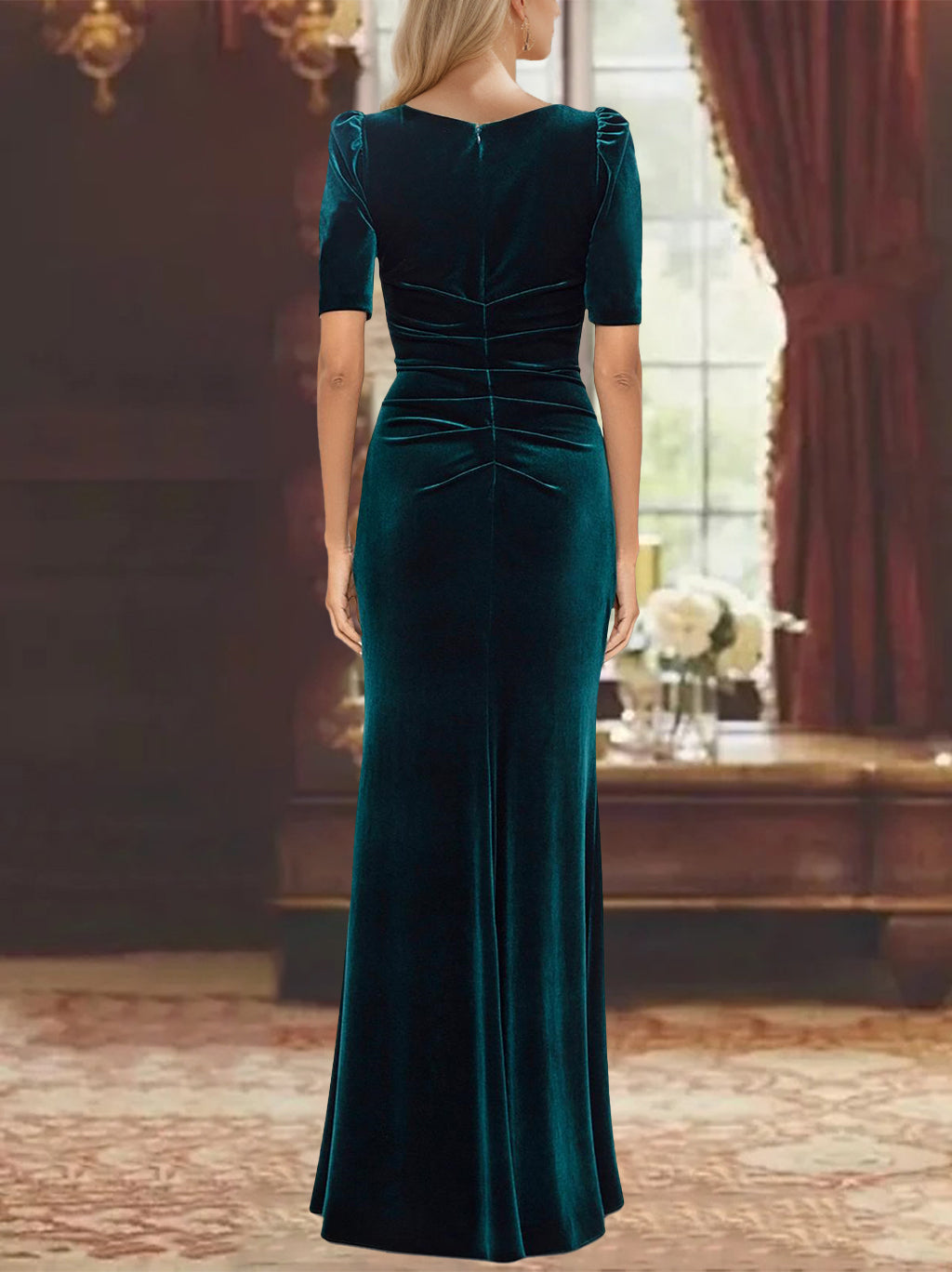 A-Line/Princess Scoop Half Sleeves Ankle-Length Mother Of The Bride Dresses With Ruffles BabaMila