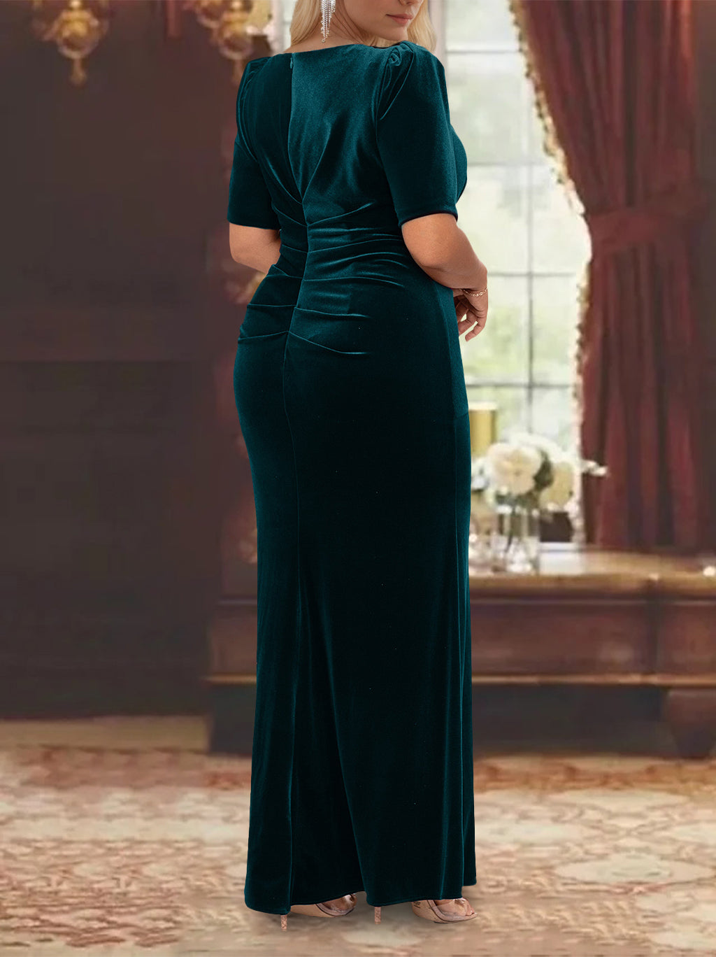 A-Line/Princess Scoop Half Sleeves Ankle-Length Mother Of The Bride Dresses With Ruffles BabaMila