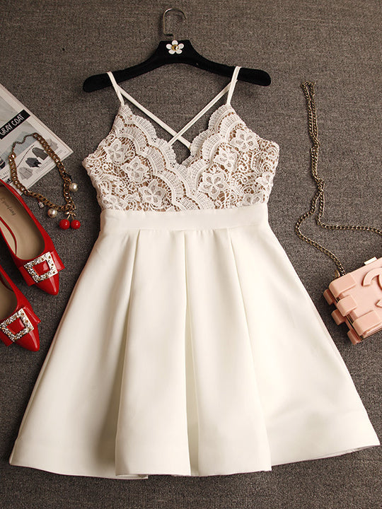 Homecoming Dress Spaghetti Straps Lace Short Prom Dress Party Dress Homecoming Dress BabaMila