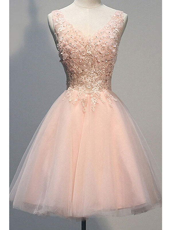 Homecoming Dress Tulle Lace Short Prom Dress Party Dress Pearl Pink Homecoming Dress BabaMila
