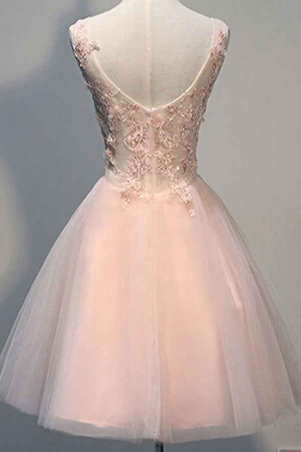 Homecoming Dress Tulle Lace Short Prom Dress Party Dress Pearl Pink Homecoming Dress BabaMila