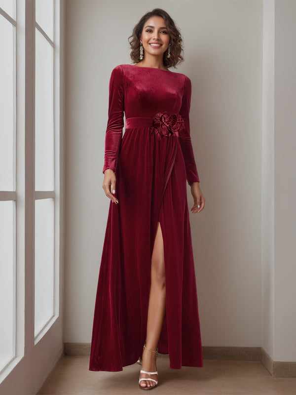 A-Line/Princess Scoop Neck Long Sleeves Floor-Length Mother Of The Bride Dresses With Ruffles BabaMila