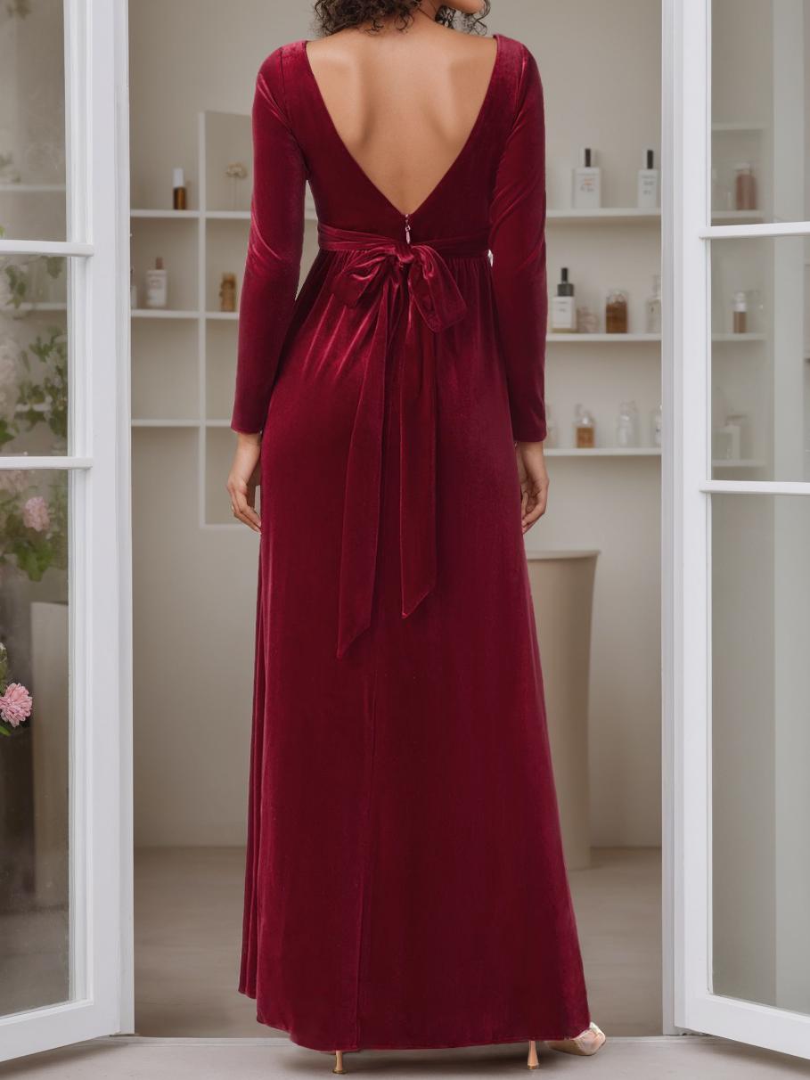 A-Line/Princess Scoop Neck Long Sleeves Floor-Length Mother Of The Bride Dresses With Ruffles BabaMila