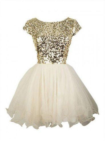 Homecoming Dress Sexy Short Sleeve Gold Short Prom Dress Party Dress Homecoming Dress BabaMila