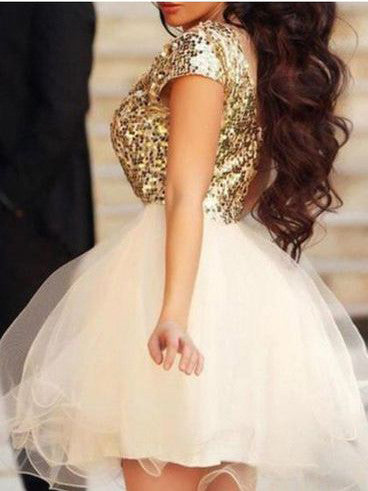 Homecoming Dress Sexy Short Sleeve Gold Short Prom Dress Party Dress Homecoming Dress BabaMila