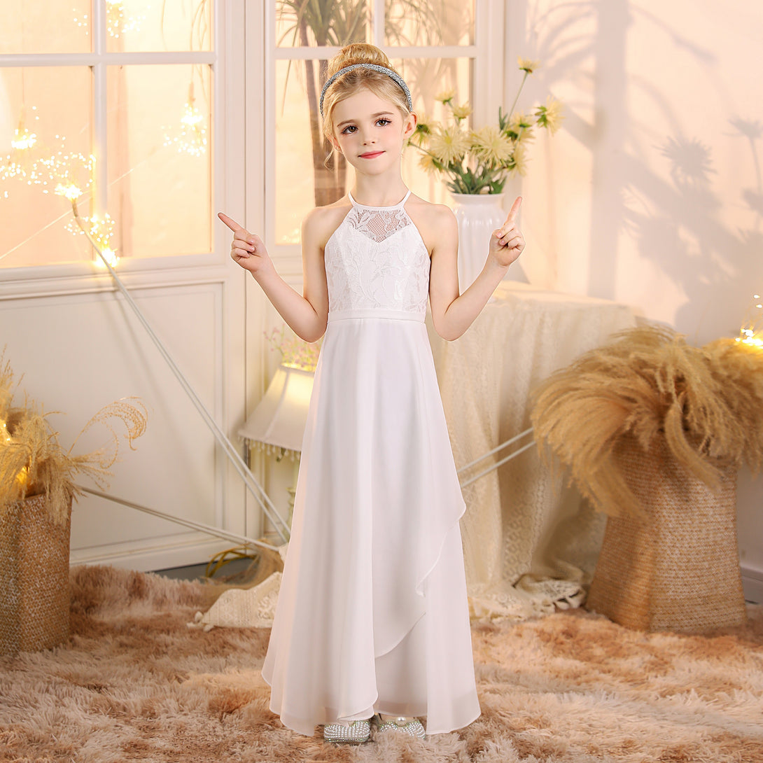 First Communion A Line Chiffon Floor-Length Dusty Sage Junior Bridesmaid Dress Gidiondress