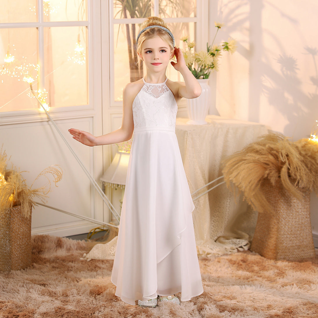 First Communion A Line Chiffon Floor-Length Dusty Sage Junior Bridesmaid Dress Gidiondress