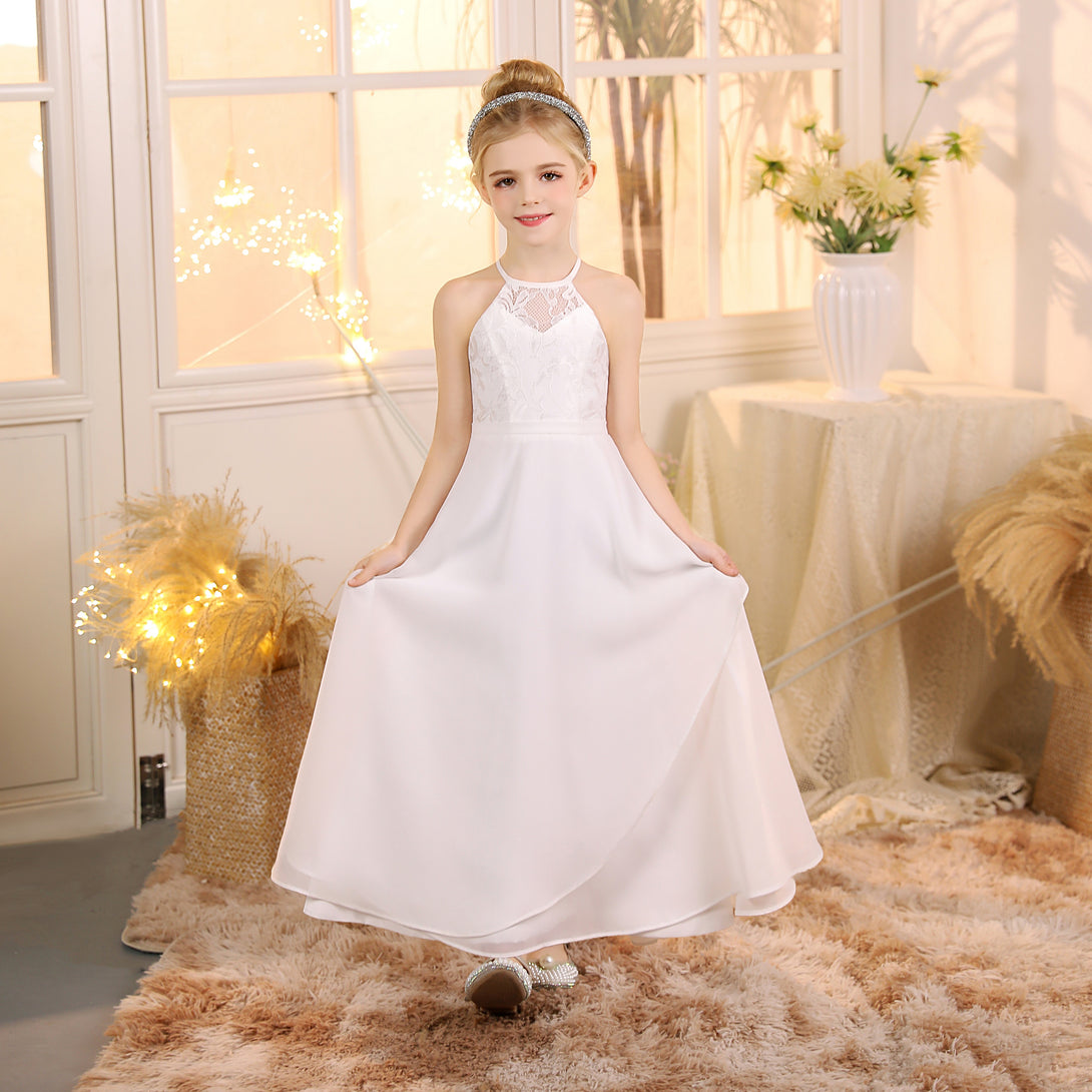 First Communion A Line Chiffon Floor-Length Dusty Sage Junior Bridesmaid Dress Gidiondress