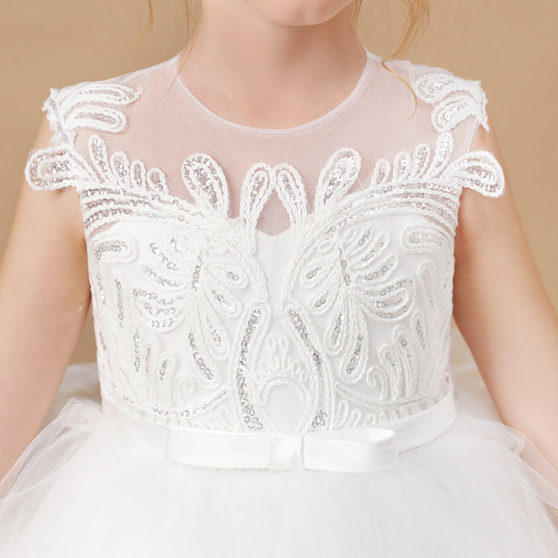 Girl's Cake Dresses Sleeveless Scoop Neck Floor-Length Satin/Lace/Tulle Flower Girl Dresses With Belt/Appliques Girls Gidiondress