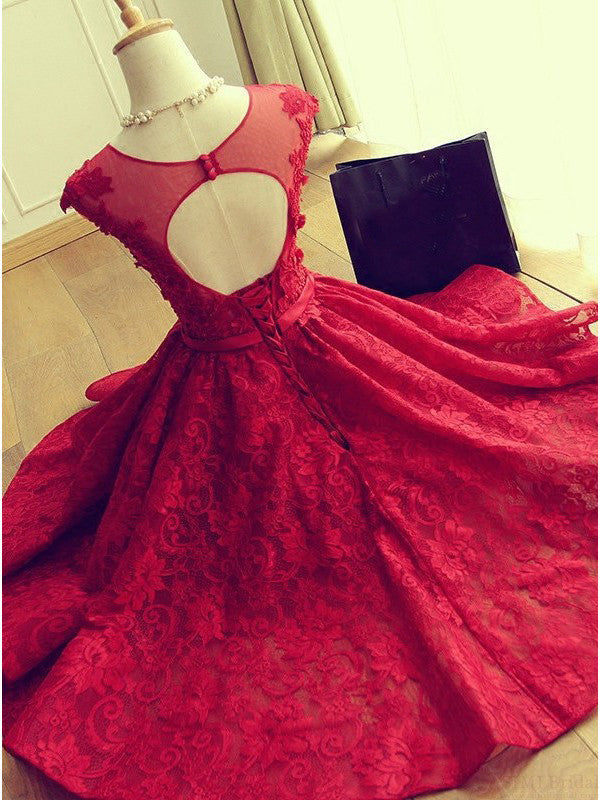 Homecoming Dress Lace Red Tulle Scoop Short Prom Dress Party Dress Homecoming Dress BabaMila