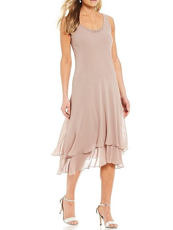 A-Line/Princess Round Neck Sleeveless Tea-Length Mother Of The Bride Pantsuits With Jacket BabaMila