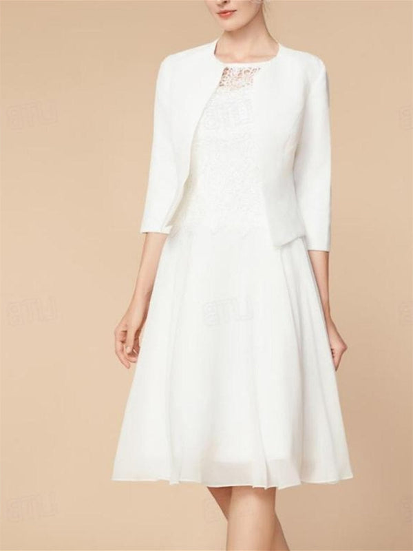 A-Line/Princess 3/4 Length Sleeve Knee Length Mother Of The Bride Dresses With Wraps BabaMila