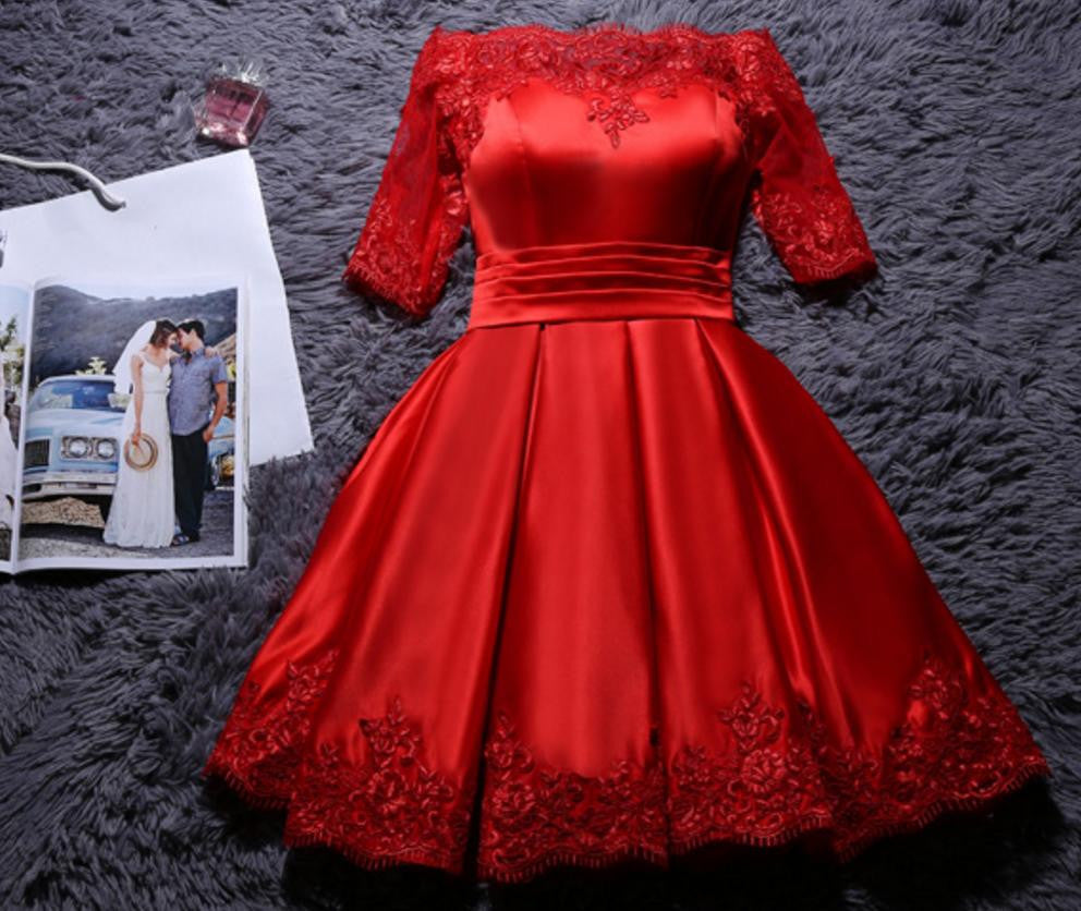 Homecoming Dress Off-the-shoulder Satin Short Prom Dress Party Dress Homecoming Dress BabaMila
