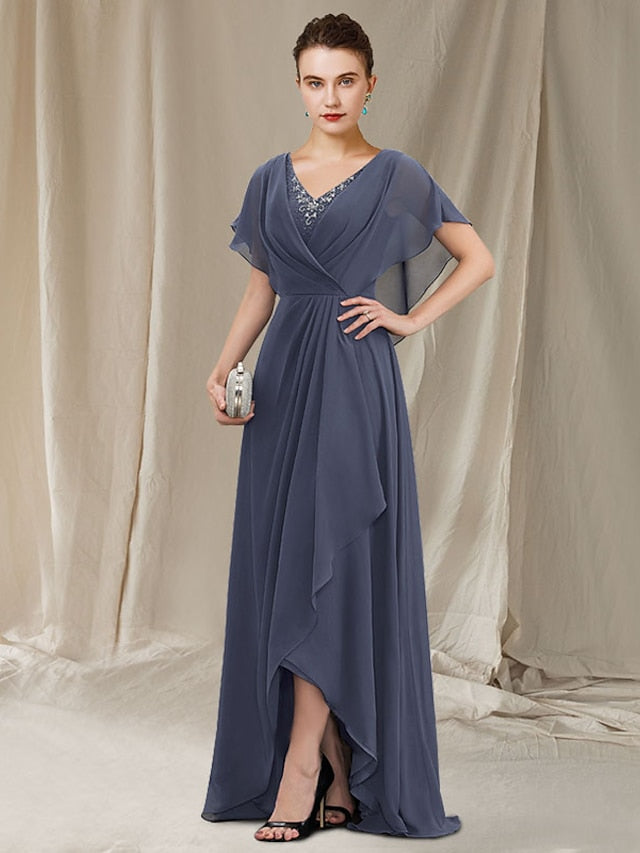 A-Line/Princess V-Neck Asymmetrical Mother Of The Bride Dresses BabaMila