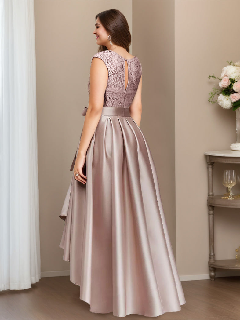 A-Line/Princess Jewel Neck Sleeveless Asymmetrical Plus Size Mother Of The Bride Dresses With Pleats BabaMila