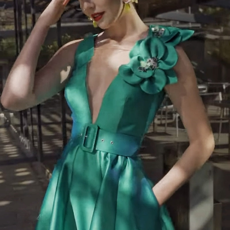 A-Line/Princess V-Neck Sleeveless Tea-Length Mother Of The Bride Dresses With Sash BabaMila