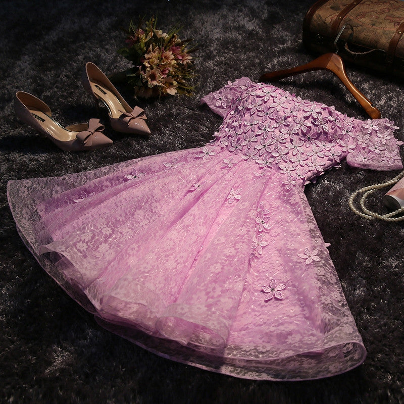 Homecoming Dress Sexy A-line Flower Short Prom Dress Party Dress Homecoming Dress BabaMila