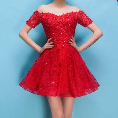 Homecoming Dress Sexy A-line Flower Short Prom Dress Party Dress Homecoming Dress BabaMila