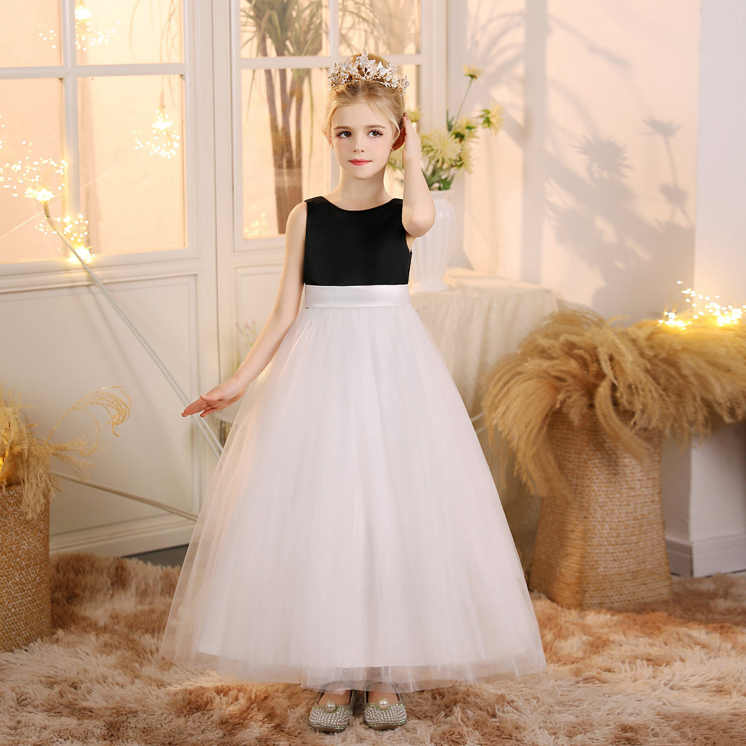 Girls Birthday Dresses Scoop Neck Sleeveless Satin/Tulle Floor-Length Flower Girl Dresses With Belt Gidiondress