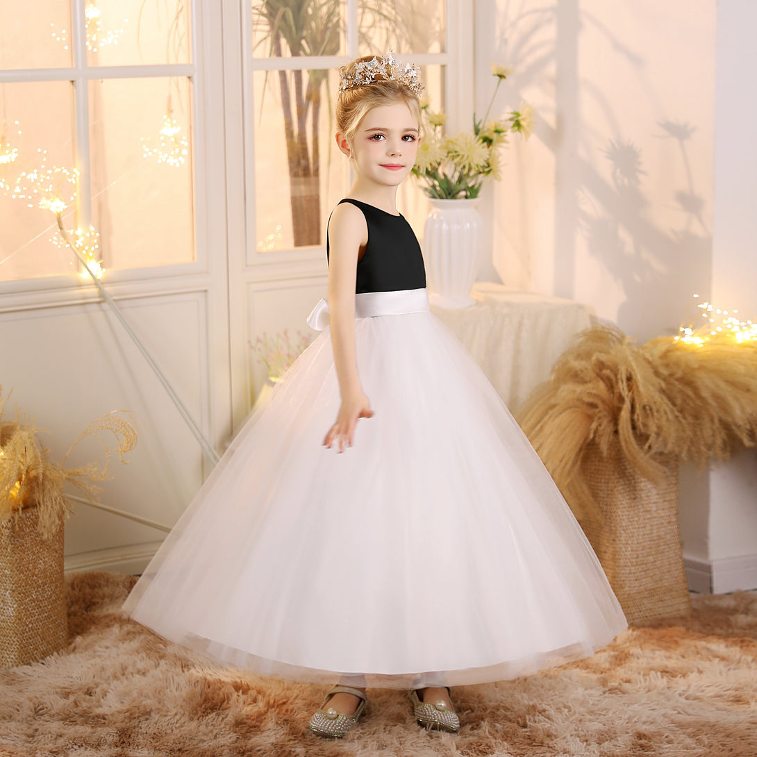 Girls Birthday Dresses Scoop Neck Sleeveless Satin/Tulle Floor-Length Flower Girl Dresses With Belt Gidiondress