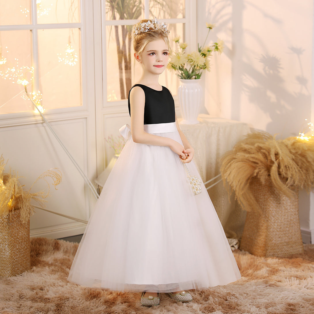Girls Birthday Dresses Scoop Neck Sleeveless Satin/Tulle Floor-Length Flower Girl Dresses With Belt Gidiondress