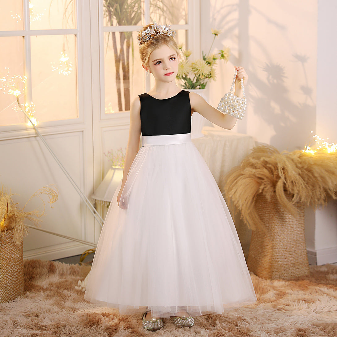 Girls Birthday Dresses Scoop Neck Sleeveless Satin/Tulle Floor-Length Flower Girl Dresses With Belt Gidiondress as picture 12M