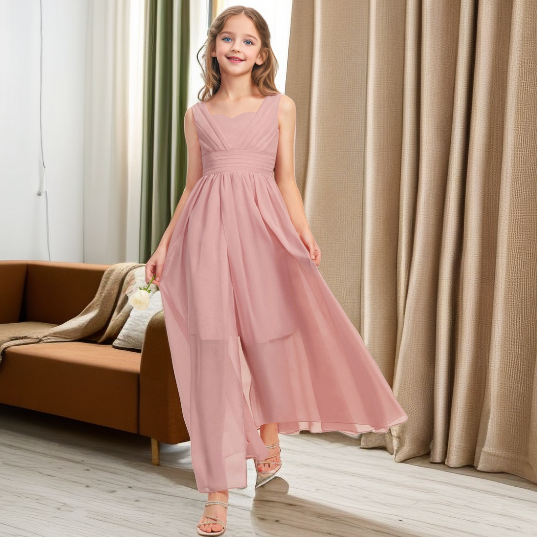 Floor-Length Chiffon Junior Bridesmaid Dress/Girls Dresses Girls Gidiondress as picture 12M