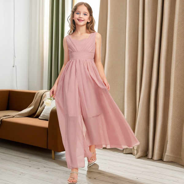 Floor-Length Chiffon Junior Bridesmaid Dress/Girls Dresses Girls Gidiondress as picture 12M