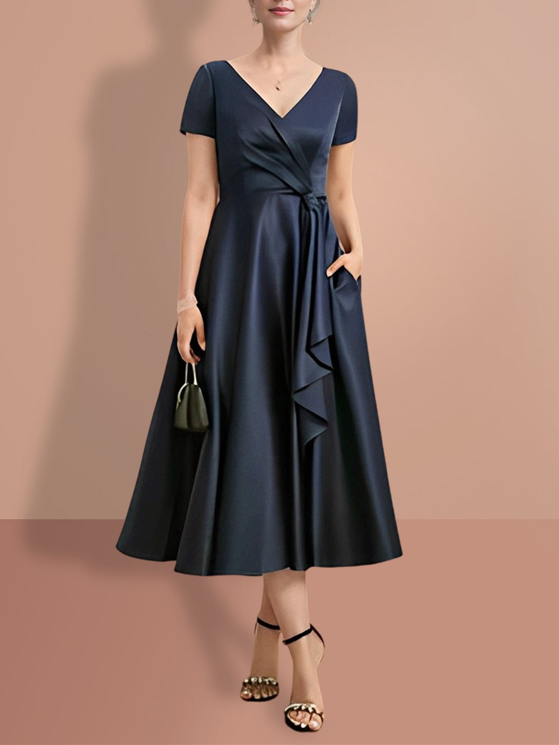 A-Line/Princess Short Sleeves V Neck Mother Of The Bride Dresses BabaMila