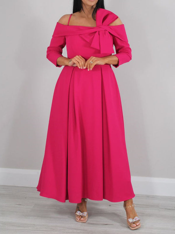 A-Line/Princess 3/4 Length Sleeves Off-The-Shoulder Ankle-Length Mother Of The Bride Dresses With Bow(S) BabaMila