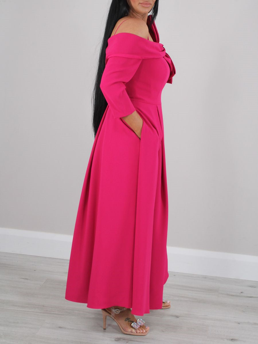 A-Line/Princess 3/4 Length Sleeves Off-The-Shoulder Ankle-Length Mother Of The Bride Dresses With Bow(S) BabaMila