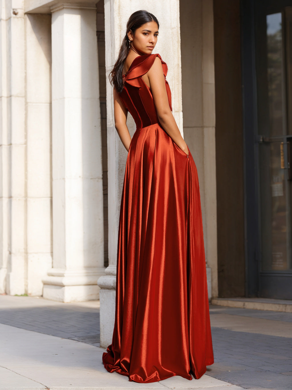 A-Line/Princess One-Shoulder Sleeveless Floor-Length Prom Evening Dresses with Ruffles/Pleated BabaMila