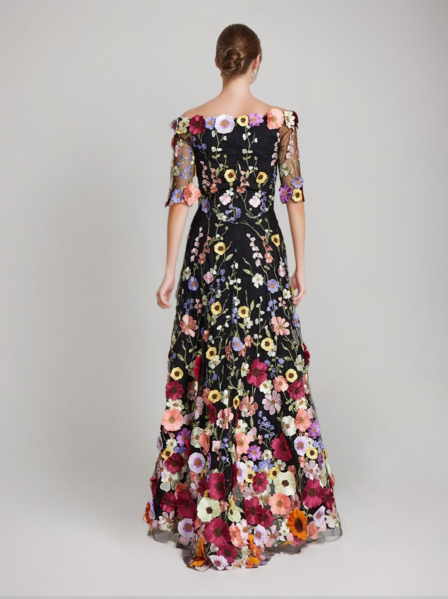 A-Line Off-The-Shoulder Wedding Guest Lace Floral Cocktail Dresses Half Sleeves With Appliques BabaMila