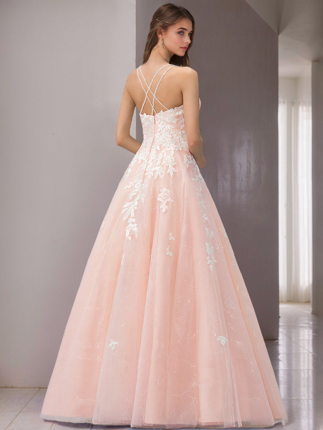 A-Line/Princess Spaghetti Straps Sleeveless Floor-Length Wedding Dress with Appliques & Lace BabaMila