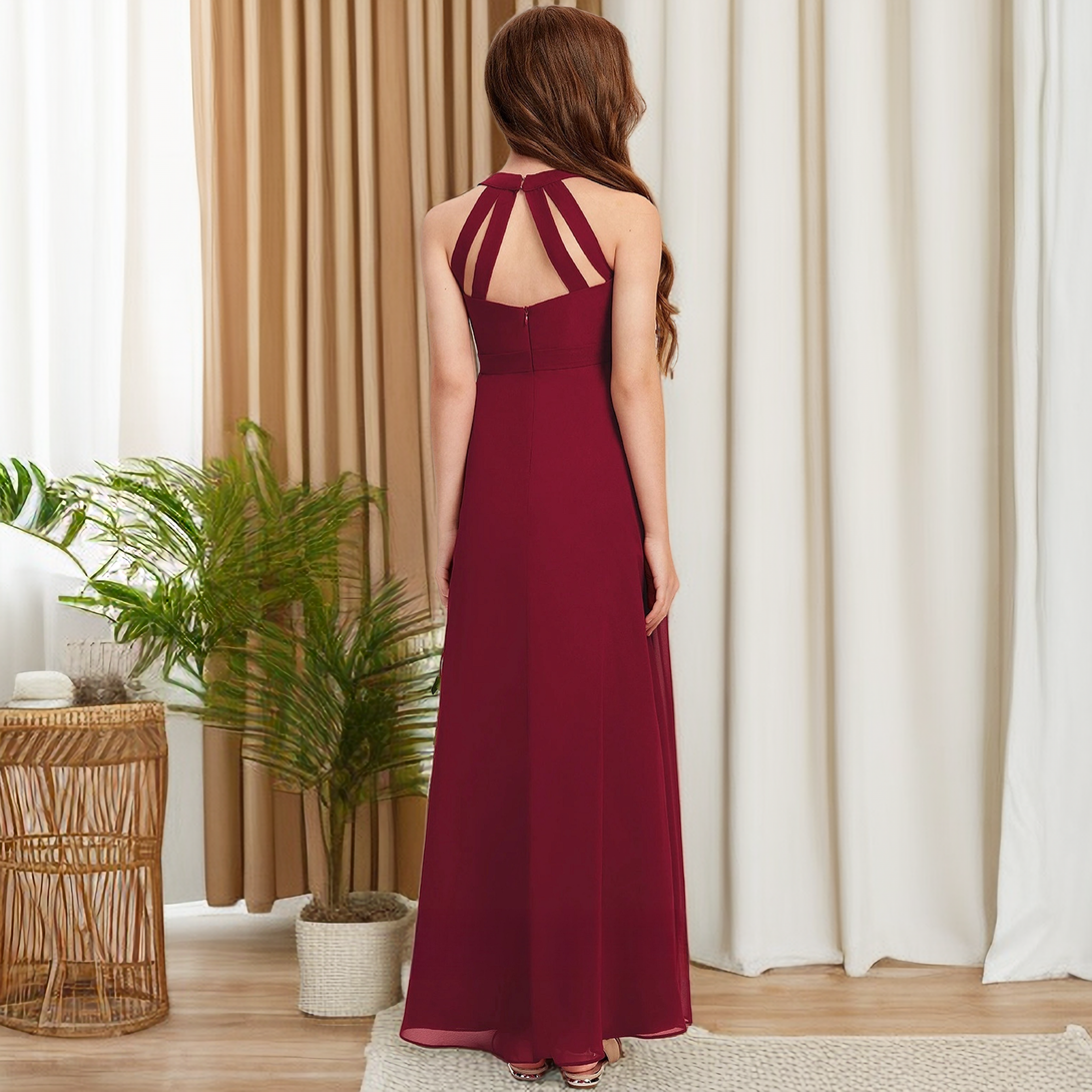 Floor-Length Chiffon Junior Bridesmaid Dress/Girls Birthday Dresses With Pleated/Belt Girls Gidiondress