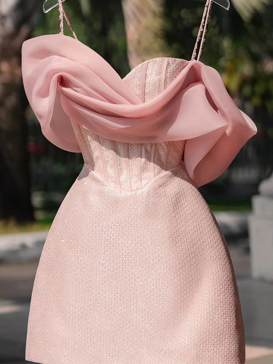 Sheath/Column Spaghetti Straps Asymmetrical Strapless Sleeveless Short/Mini Homecoming Dress BabaMila