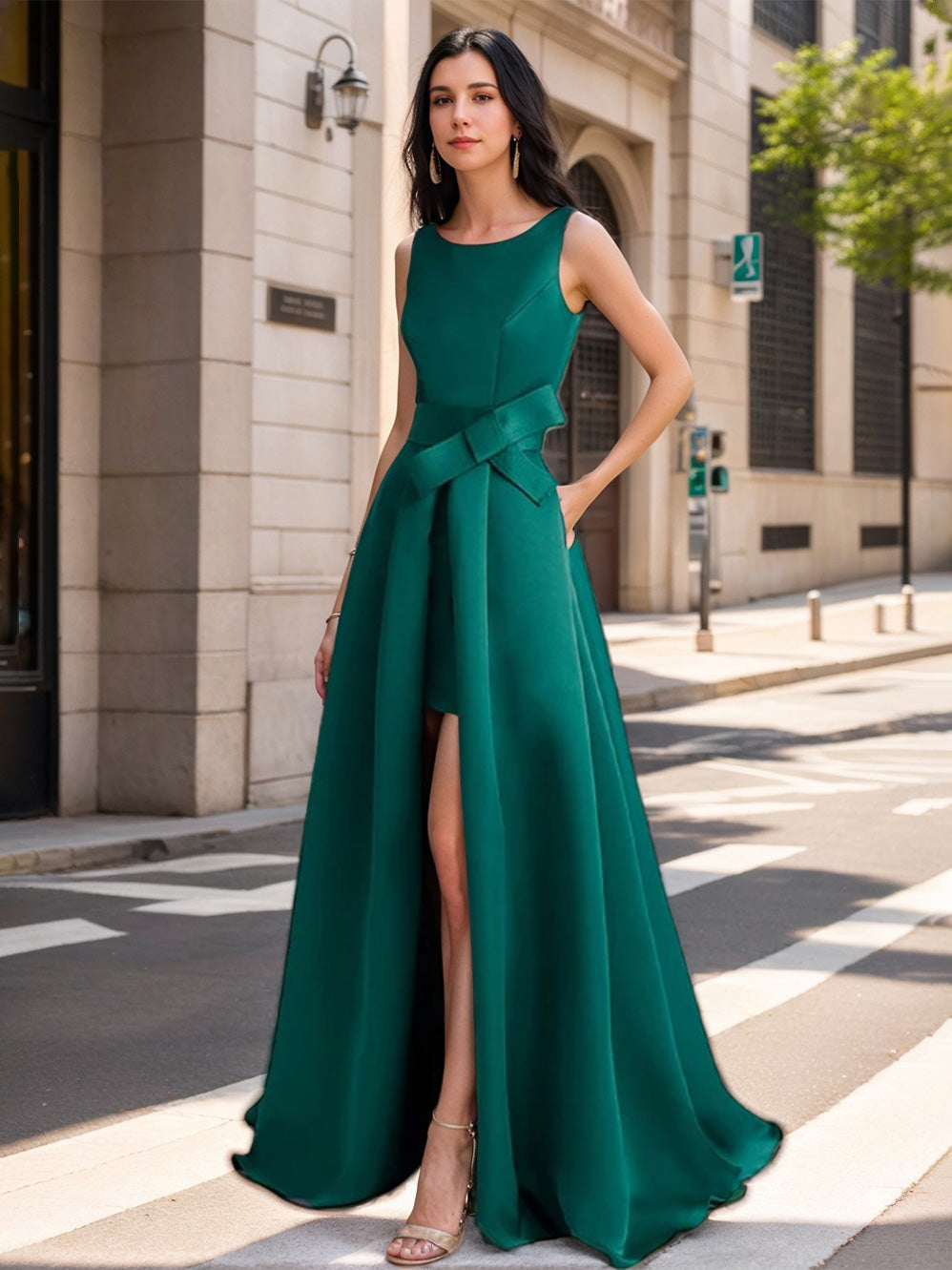 A-Line/Princess Scoop Mother Of The Bride Dresses With High Split & Bow BabaMila