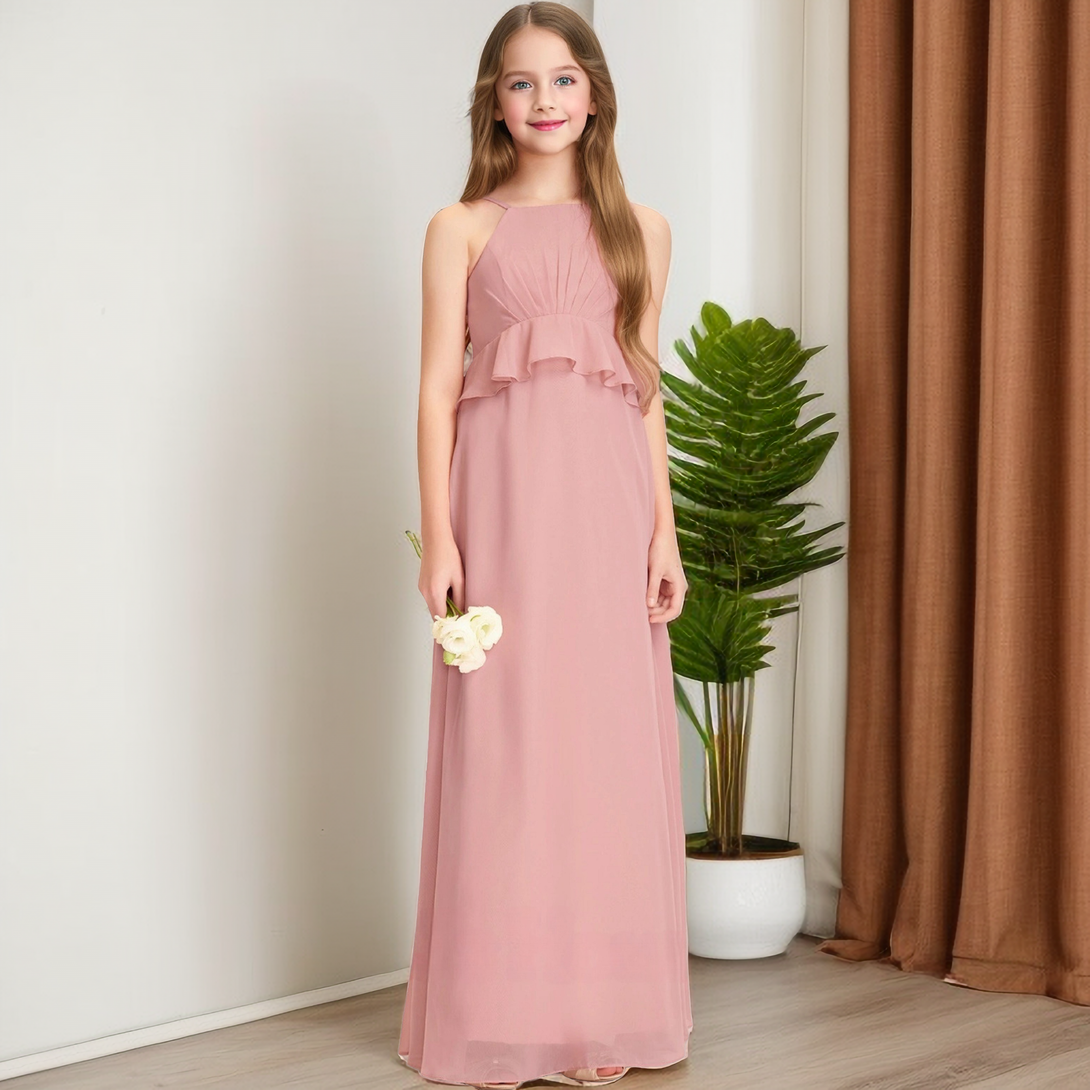 Floor-Length Chiffon Junior Bridesmaid Dress/Girls Birthday Dresses With Pleated/Ruffled Hem Girls Gidiondress