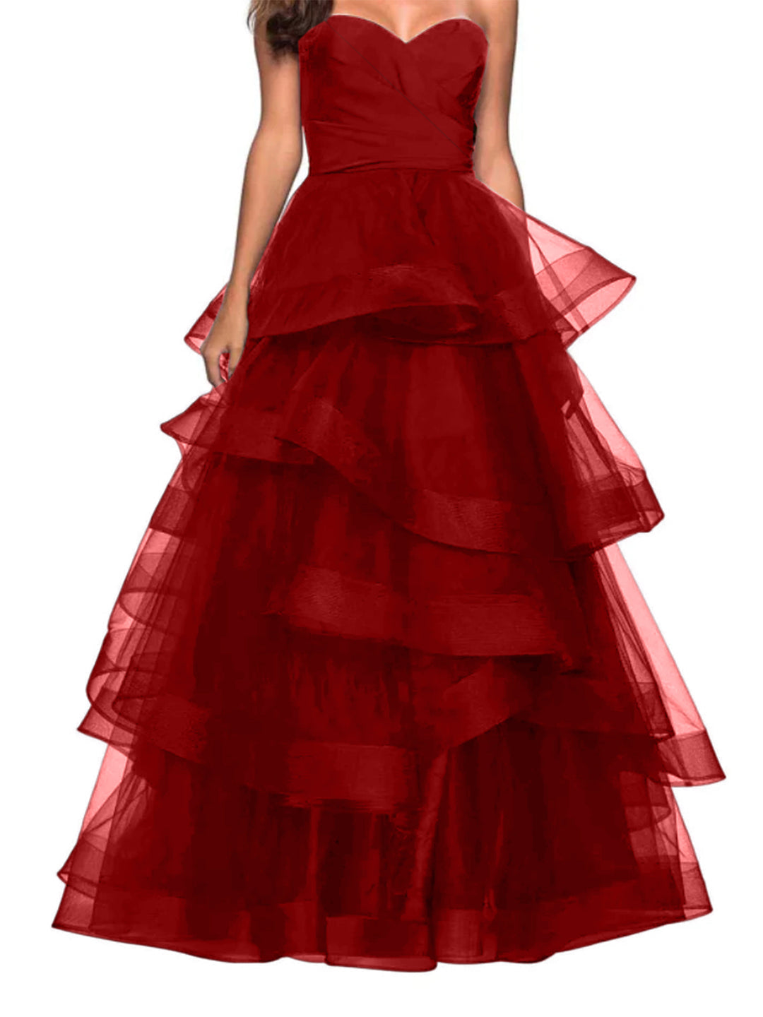 A-Line Sweetheart Neck Tulle Ball Gown Prom Dresses for Evening Party With Ruffles BabaMila