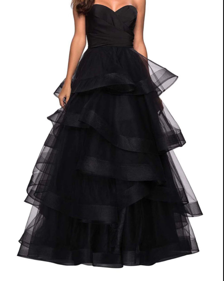 A-Line Sweetheart Neck Tulle Ball Gown Prom Dresses for Evening Party With Ruffles BabaMila