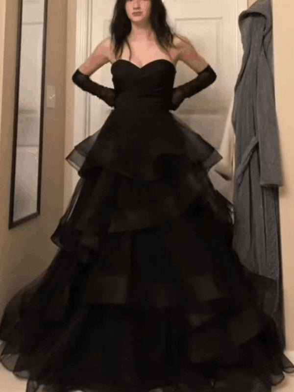 A-Line Sweetheart Neck Tulle Ball Gown Prom Dresses for Evening Party With Ruffles BabaMila