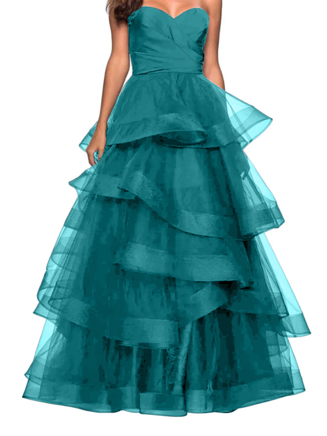 A-Line Sweetheart Neck Tulle Ball Gown Prom Dresses for Evening Party With Ruffles BabaMila