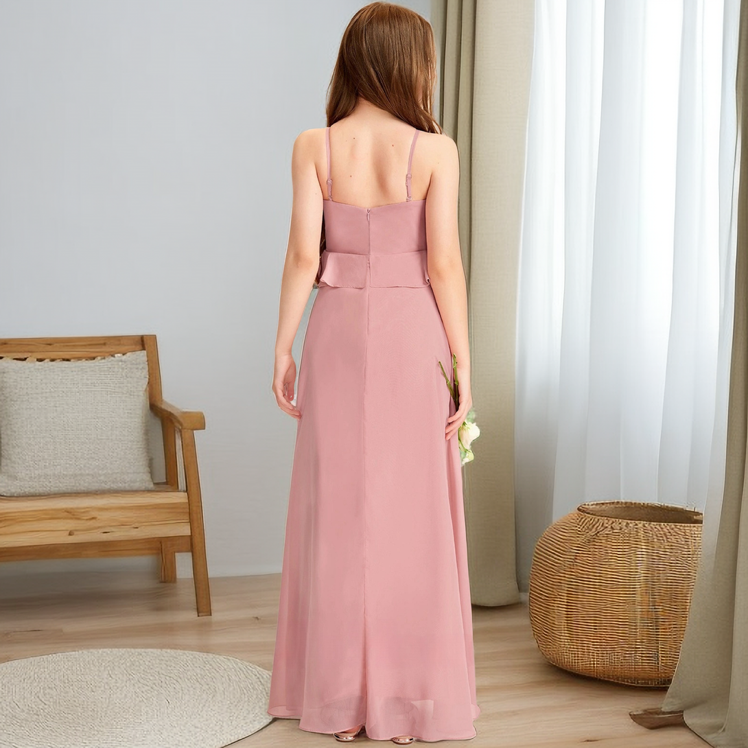 Floor-Length Chiffon Junior Bridesmaid Dress/Girls Birthday Dresses With Pleated/Ruffled Hem Girls Gidiondress