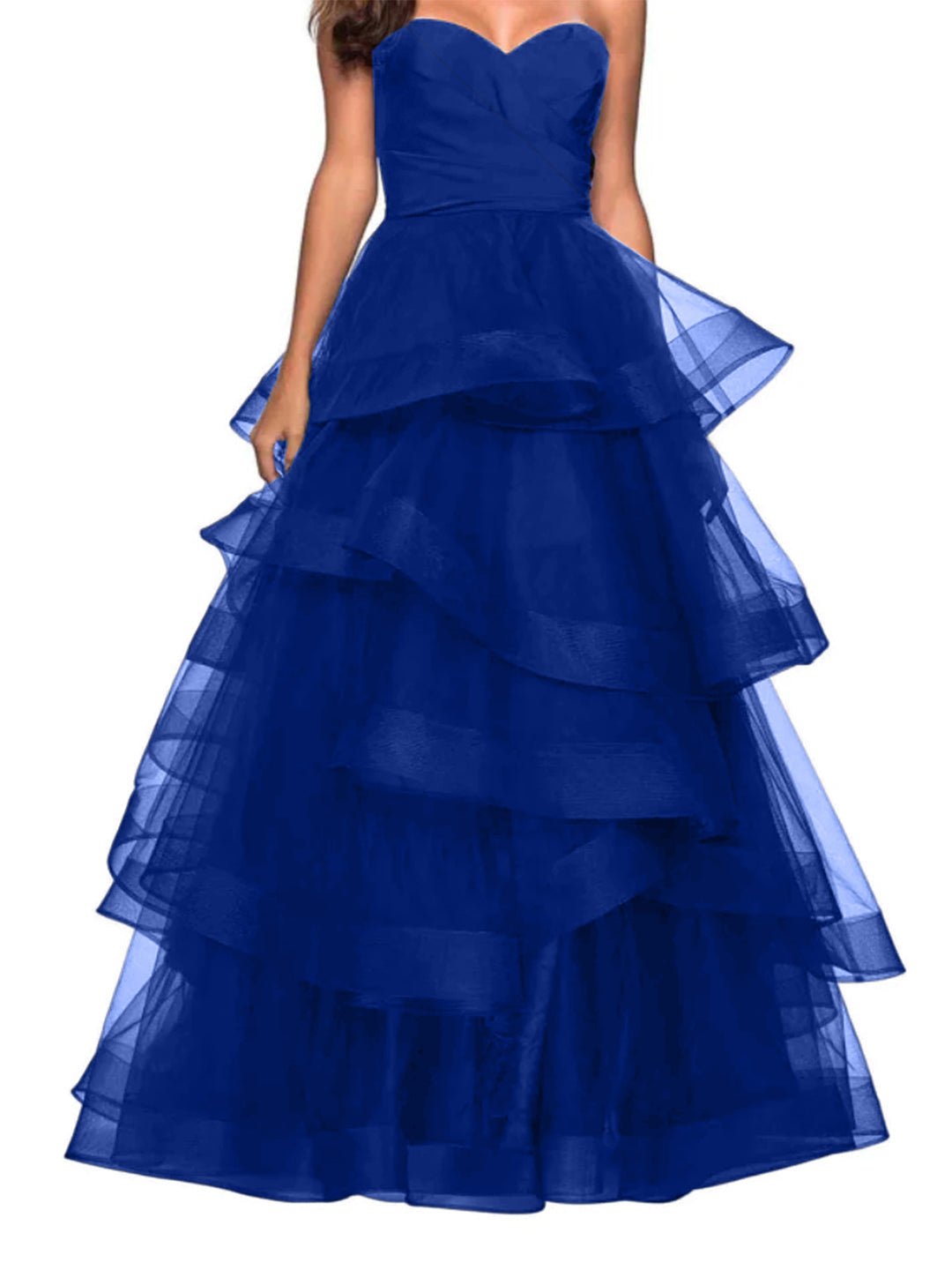 A-Line Sweetheart Neck Tulle Ball Gown Prom Dresses for Evening Party With Ruffles BabaMila