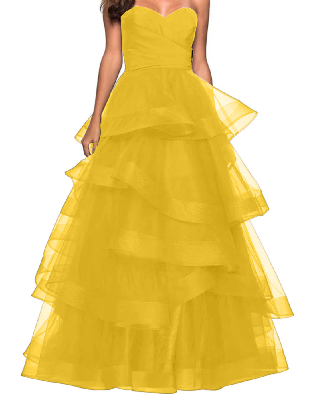 A-Line Sweetheart Neck Tulle Ball Gown Prom Dresses for Evening Party With Ruffles BabaMila
