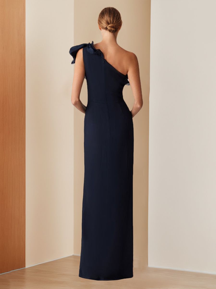Sheath/Column One-Shoulder Sleeveless Floor-Length Chic Evening Dresses With Ruffles BabaMila