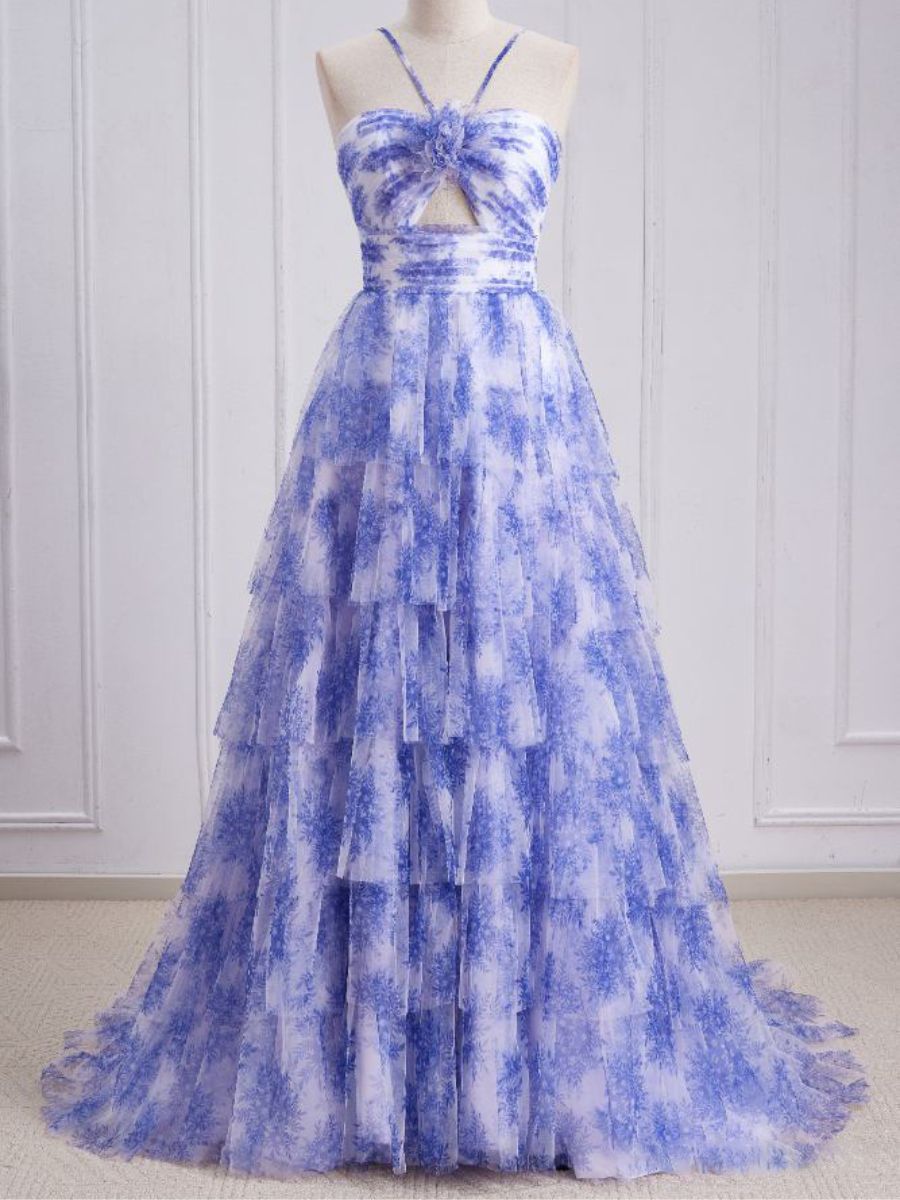 A-Line/Princess Strapless Sweetheart Neck Long Prom Dresses With Printed Flower/Ruffles BabaMila
