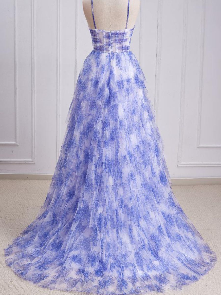 A-Line/Princess Strapless Sweetheart Neck Long Prom Dresses With Printed Flower/Ruffles BabaMila