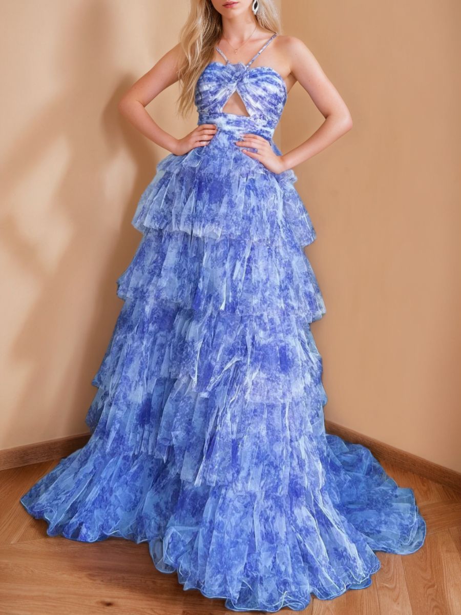 A-Line/Princess Strapless Sweetheart Neck Long Prom Dresses With Printed Flower/Ruffles BabaMila